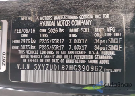 2017 Hyundai Santa Fe Sport 2.4L from USA, damaged, VIN 5XYZUDLB2HG390962